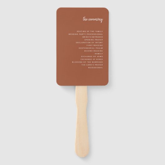 Modern minimalistisch script terracotta | Weddensc Handwaaier (Achterkant)
