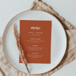 Modern minimalistisch script terracotta | Weddensc Menu<br><div class="desc">Deze elegante,  minimalistische trouwmenukaart bevat moderne scripttypografie en schone,  sans serif tekst voor een eenvoudig en boho terracotta en een wit ontwerp waar u van houdt.</div>