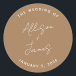 Modern minimalistisch script terracotta Wedding Ronde Sticker<br><div class="desc">Moderne minimalistische Sticker voor terracotta Wedding Classic Round</div>