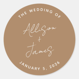 Modern minimalistisch script terracotta Wedding Ronde Sticker