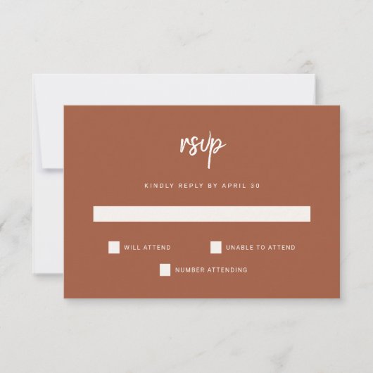 Modern minimalistisch script | Terracotta Wedding RSVP Kaartje (Voorkant)