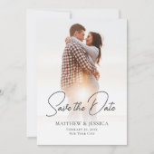 Modern minimalistisch script twee foto's elegante  save the date (Voorkant)