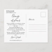 Modern minimalistisch script uitgesteld evenement briefkaart (Achterkant)