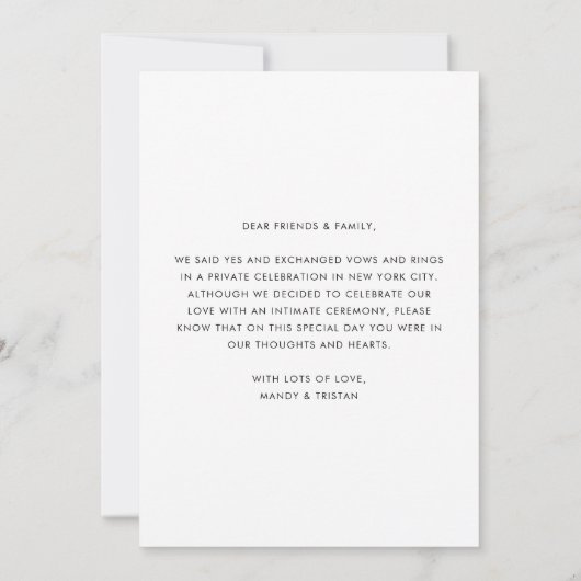 Modern minimalistisch script voor altijd Ja Elopem Aankondiging (Achterkant)