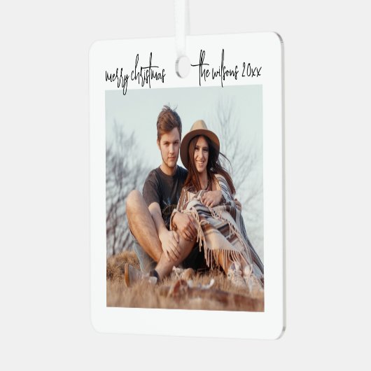 Modern minimalistisch script Vrolijk kerstfeest 2  Metalen Ornament (Voorkant links)