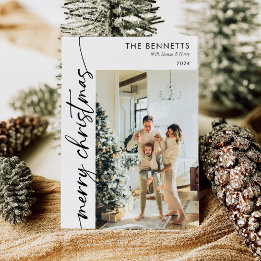 Modern minimalistisch script Vrolijke Kerstfoto Feestdagenkaart