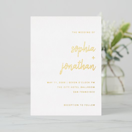 Modern minimalistisch script | Weddengeld Folie Uitnodiging (Staand Voorkant)