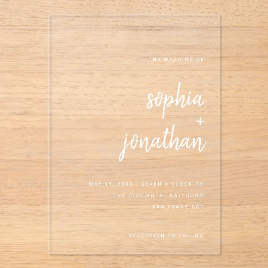 Modern minimalistisch script | Weddenschap Acryl Uitnodigingen (Voorkant)