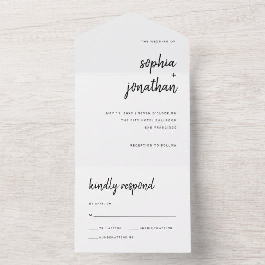 Modern minimalistisch script | Weddenschap All In One Uitnodiging (Binnen)
