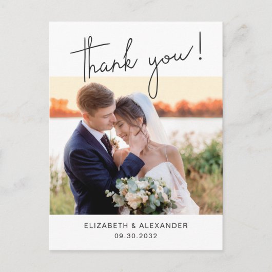 Modern minimalistisch script Weddenschap Foto beda Briefkaart (Voorkant)