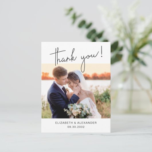 Modern minimalistisch script Weddenschap Foto beda Briefkaart (Staand voorkant)