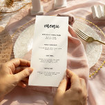 Modern minimalistisch script | Weddenschap Menu<br><div class="desc">Deze elegante,  minimale trouwmenukaart is uitgerust met moderne scripttypografie en schone,  sans serif tekst voor een eenvoudig en stijlvol zwart-wit ontwerp waar u van houdt.</div>