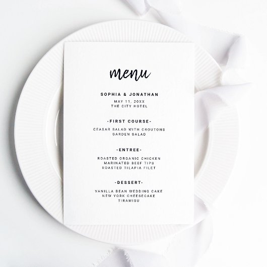 Modern minimalistisch script | Weddenschap Menu