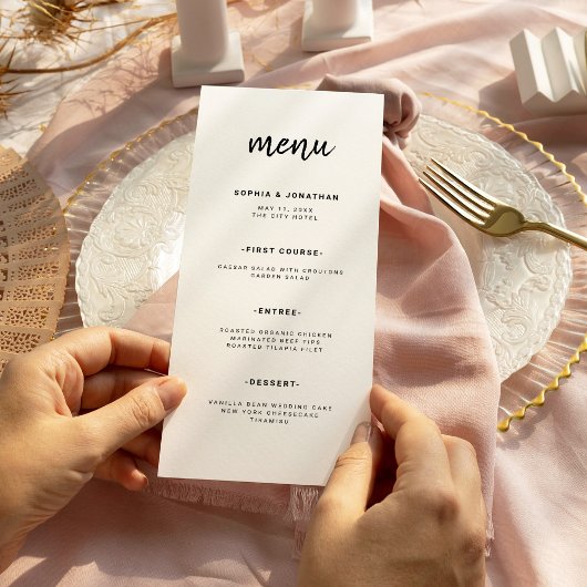 Modern minimalistisch script | Weddenschap Menu