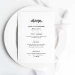 Modern minimalistisch script | Weddenschap Menu<br><div class="desc">Deze elegante,  minimalistische trouwmenukaart biedt moderne scripttypografie en schone,  sans serif tekst voor een eenvoudig en stijlvol zwart-wit ontwerp waar u van houdt.</div>