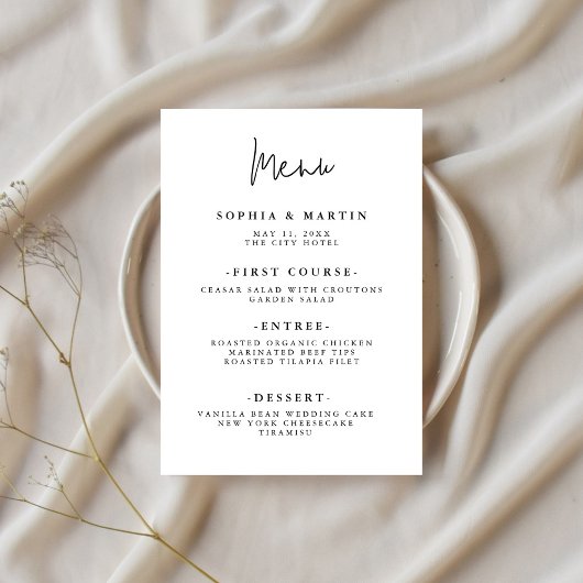 Modern minimalistisch script | Weddenschap Menu