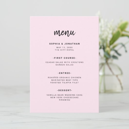 Modern minimalistisch script | Weddenschap Menu (Staand voorkant)