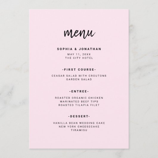 Modern minimalistisch script | Weddenschap Menu (Voorkant)