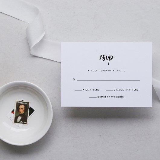 Modern minimalistisch script | Weddenschap RSVP Kaartje