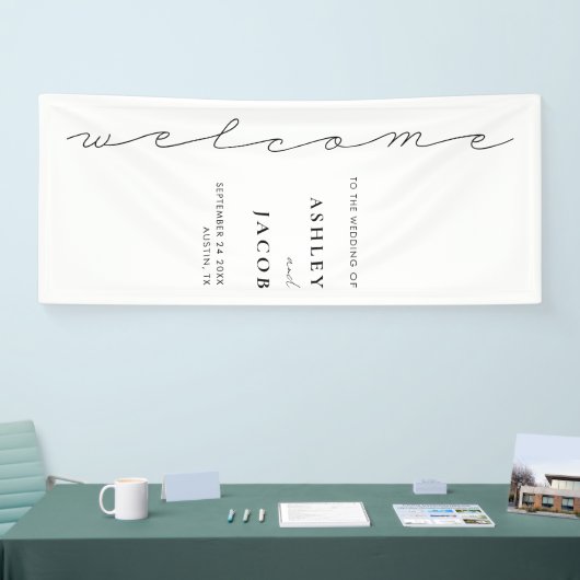 Modern minimalistisch script Welkom bruiloft Spandoek (Beurs)