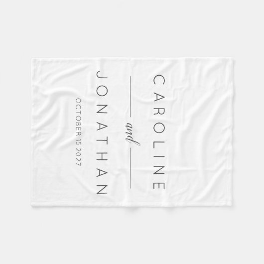 Modern minimalistisch Script White Custom Wedding Fleece Deken (Voorkant (Horizontaal))