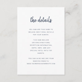 Modern minimalistisch script White en Navy | Bijzo Informatiekaartje