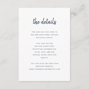 Modern minimalistisch script White en Navy Bijzo Informatiekaartje