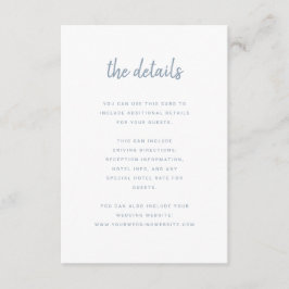 Modern Minimalistisch Script Wit en Blauw | Detail Informatiekaartje