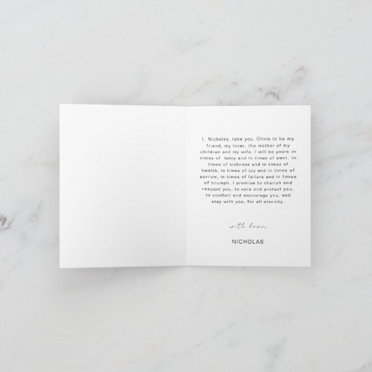 Modern minimalistisch script zijn Wedding Vow Book Kaart (Binnen)