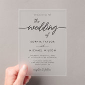 Modern minimalistisch script zwart bruiloft acryl uitnodigingen (Insitu (Draagbaar))