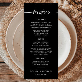 Modern minimalistisch script zwart bruiloft menu