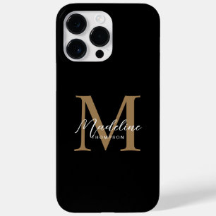 Modern Minimalistisch Script Zwart Goud Monogram Case-Mate iPhone 14 Pro Max Hoesje