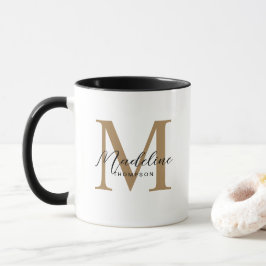 Modern Minimalistisch Script Zwart Goud Monogram Mok