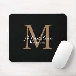 Modern Minimalistisch Script Zwart Goud Monogram Muismat