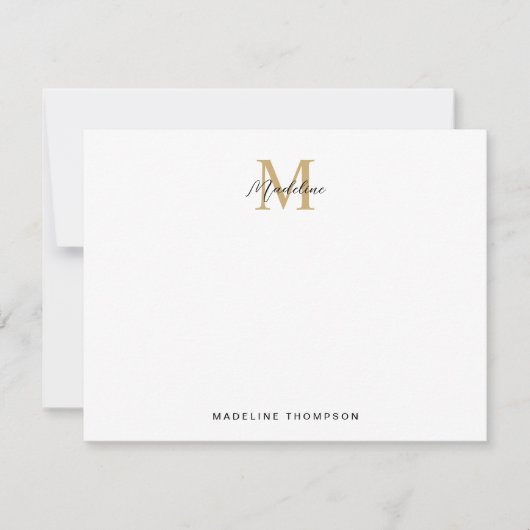Modern Minimalistisch Script Zwart Goud Monogram Notitiekaartje (Voorkant)