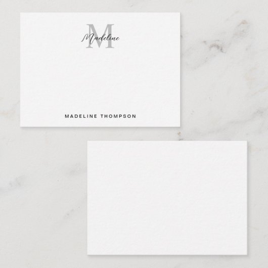 Modern minimalistisch script zwart grijs monogram notitiekaartje (Voorkant / Achterkant)