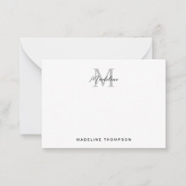Modern minimalistisch script zwart grijs monogram notitiekaartje