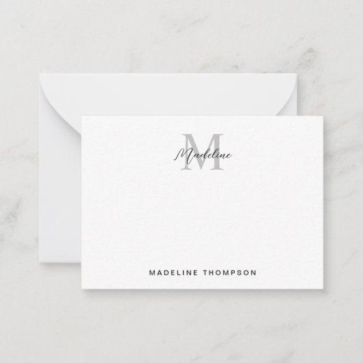 Modern minimalistisch script zwart grijs monogram notitiekaartje (Voorkant)