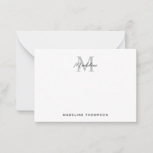 Modern minimalistisch script zwart grijs monogram notitiekaartje