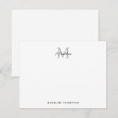 Modern minimalistisch script zwart grijs monogram notitiekaartje (Voorkant / Achterkant)