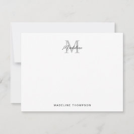 Modern minimalistisch script zwart grijs monogram notitiekaartje