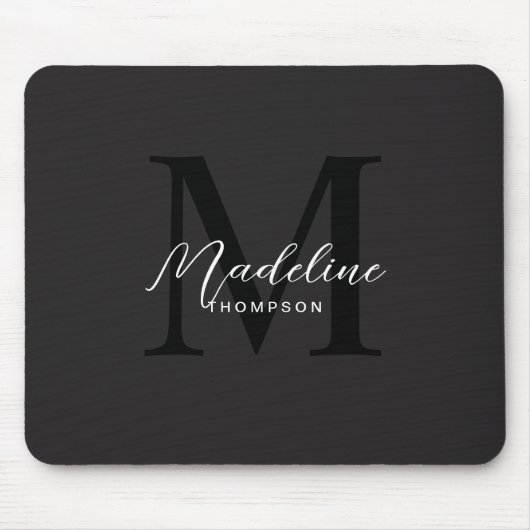 Modern minimalistisch script zwart monogram muismat (Voorkant)