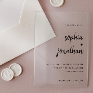 Modern minimalistisch script zwart   Weddenschap Acryl Uitnodigingen