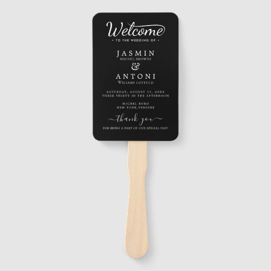 Modern minimalistisch script zwart | Weddenschap Handwaaier (Voorkant)