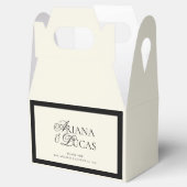 Modern minimalistisch script zwart-wit bruiloft bedankdoosjes (Geopend)