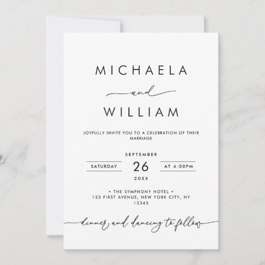 Modern minimalistisch script zwart-wit bruiloft kaart (Voorkant)