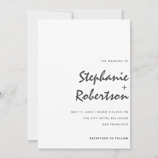 modern minimalistisch script zwart-wit bruiloft kaart (Voorkant)