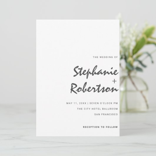 modern minimalistisch script zwart-wit bruiloft kaart (Staand voorkant)