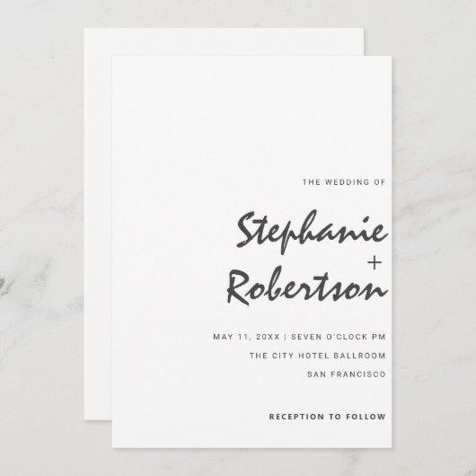 modern minimalistisch script zwart-wit bruiloft kaart (Voorkant / Achterkant)