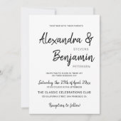 Modern minimalistisch script zwart-wit bruiloft kaart (Voorkant)